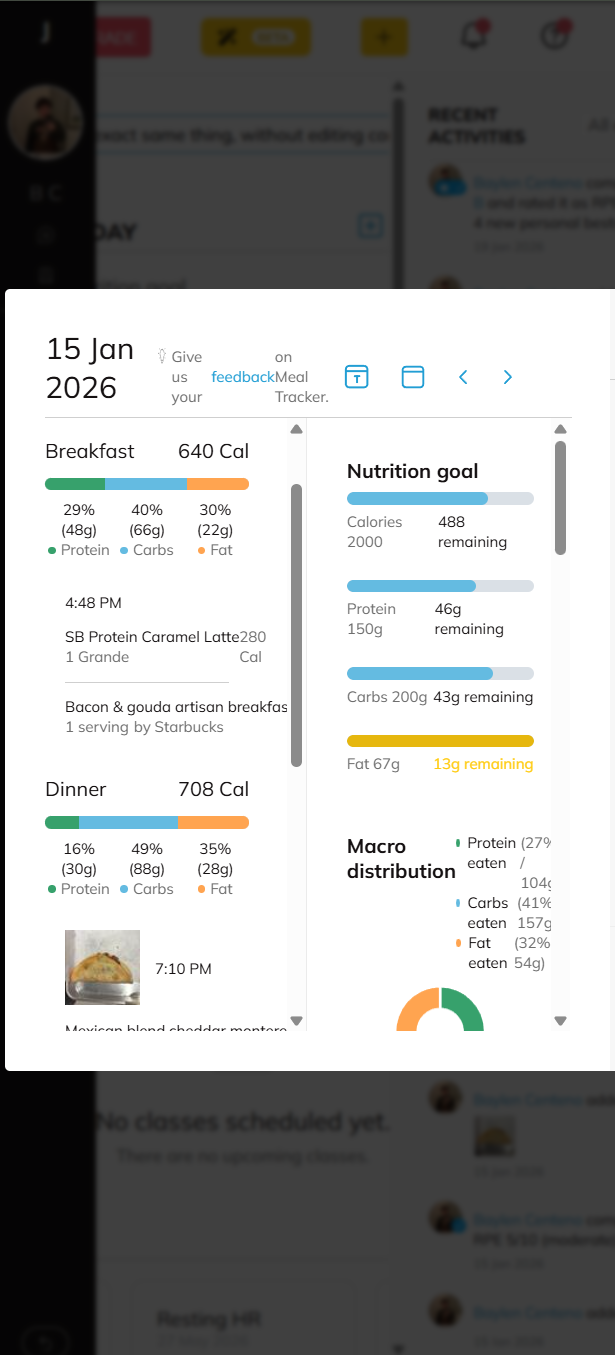 Sample JHKFIT nutrition and check-in style preview
