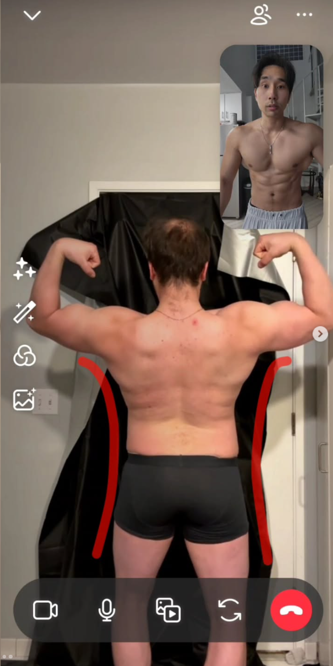 Justin Kim coaching a client on posing and physique presentation