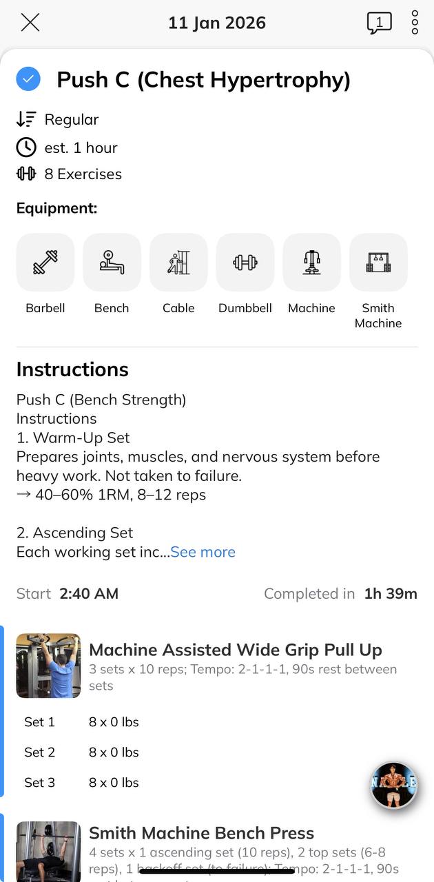 Sample JHKFIT progress tracking and training workflow